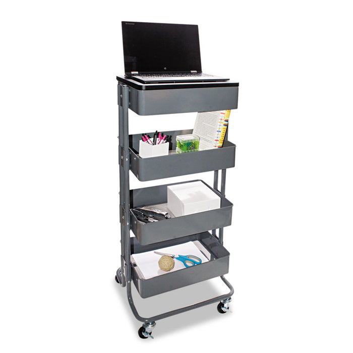 Multi-Use Storage Cart/Stand-Up Workstation, 13.9w x 11.75d x 18.5 to 39.5h, Gray