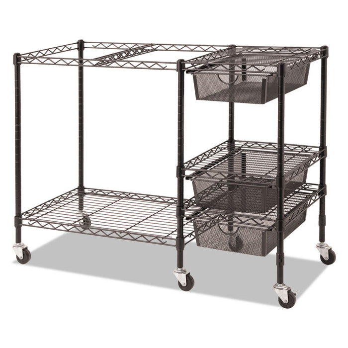 Mobile File Cart w/Drawers, 38w x 15.5d x 28h, Black