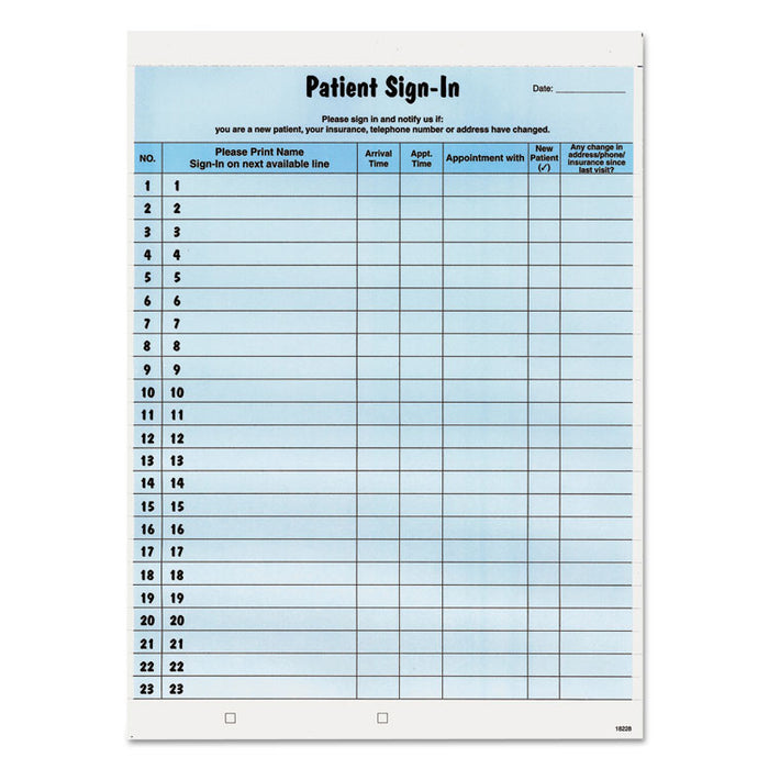Patient Sign-In Label Forms, Two-Part Carbon, 8.5 x 11.63, Blue, 1/Page, 125 Forms