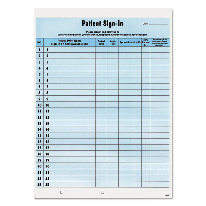 Patient Sign-In Label Forms, Two-Part Carbon, 8.5 x 11.63, Blue, 1/Page, 125 Forms