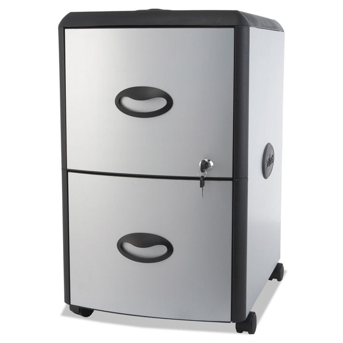 Two-Drawer Mobile Filing Cabinet with Metal Siding, 19w x 15d x 23h, Silver/Black