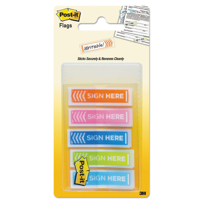 Arrow Message 0.5" Page Flags, Five Assorted Bright Colors, 20 Flags/Dispenser, 5 Dispensers/Pack