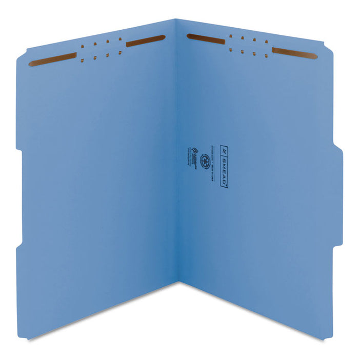 WaterShed/CutLess Reinforced Top Tab 2-Fastener Folders, 1/3-Cut Tabs, Letter Size, Blue, 50/Box