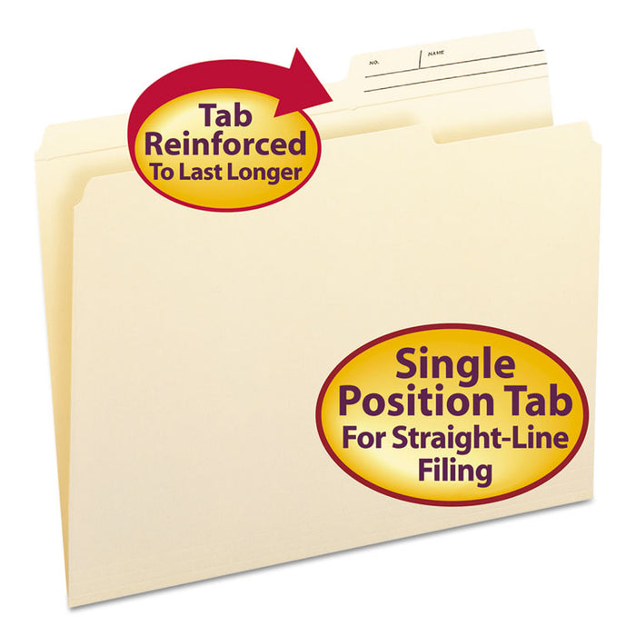 Reinforced Guide Height File Folders, 2/5-Cut Printed Tabs: Right Position, Letter Size, 0.75" Expansion, Manila, 100/Box