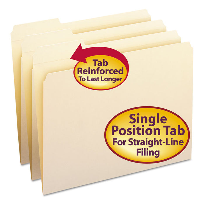 Reinforced Tab Manila File Folders, 1/3-Cut Tabs, Left Position, Letter Size, 11 pt. Manila, 100/Box