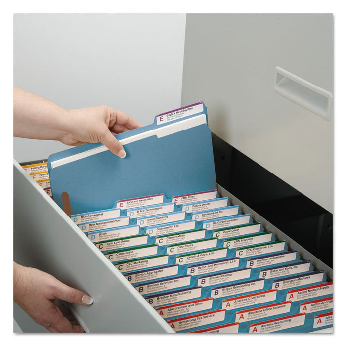WaterShed/CutLess Reinforced Top Tab 2-Fastener Folders, 1/3-Cut Tabs, Letter Size, Blue, 50/Box