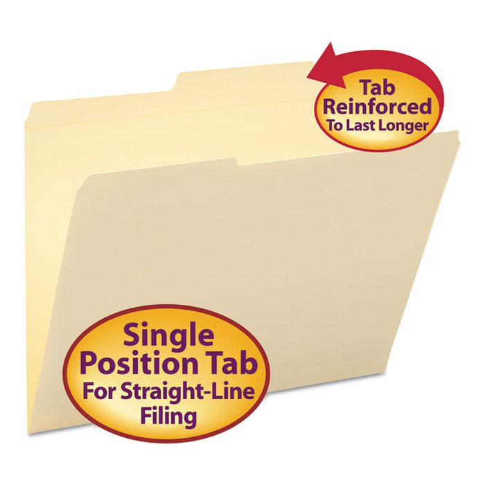 Reinforced Guide Height File Folders, 2/5-Cut Tabs: Right of Center Position, Letter Size, 0.75" Expansion, Manila, 100/Box