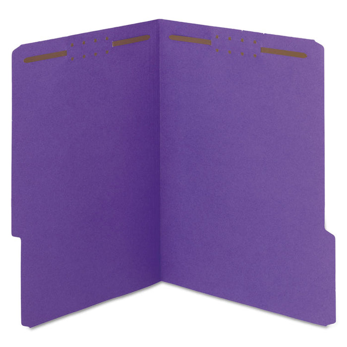 WaterShed CutLess Reinforced Top Tab Fastener Folders, 2 Fasteners, Letter Size, Purple Exterior, 50/Box