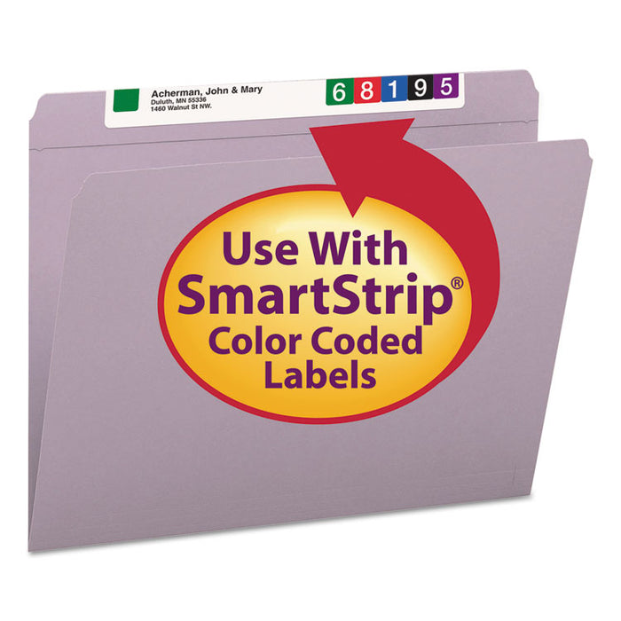 Reinforced Top Tab Colored File Folders, Straight Tabs, Letter Size, 0.75" Expansion, Lavender, 100/Box