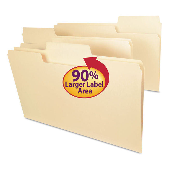 SuperTab Reinforced Guide Height Top Tab Folders, 1/3-Cut Tabs: Assorted, Legal Size, 0.75" Expansion, Manila, 100/Box
