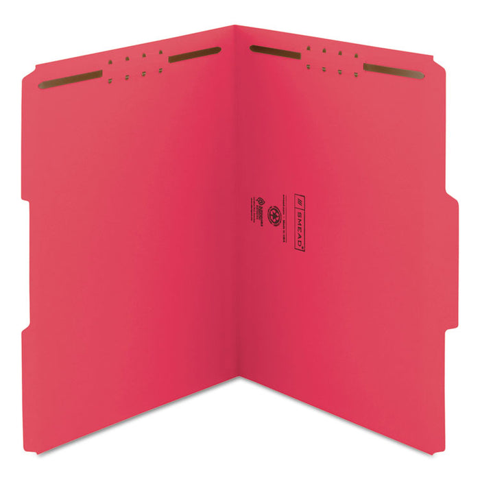 WaterShed CutLess Reinforced Top Tab Fastener Folders, 2 Fasteners, Letter Size, Red Exterior, 50/Box