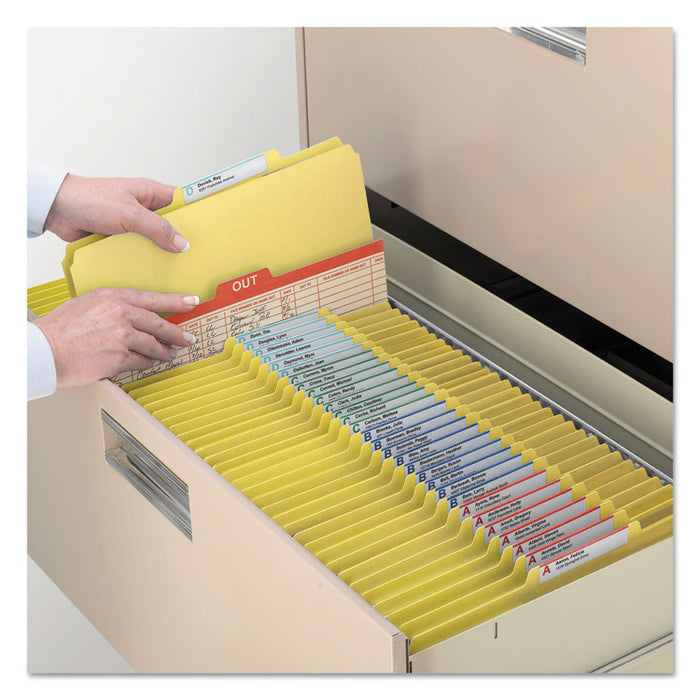 Colored Pressboard Fastener Folders with SafeSHIELD Coated Fasteners, 2 Fasteners, Letter Size, Yellow Exterior, 25/Box