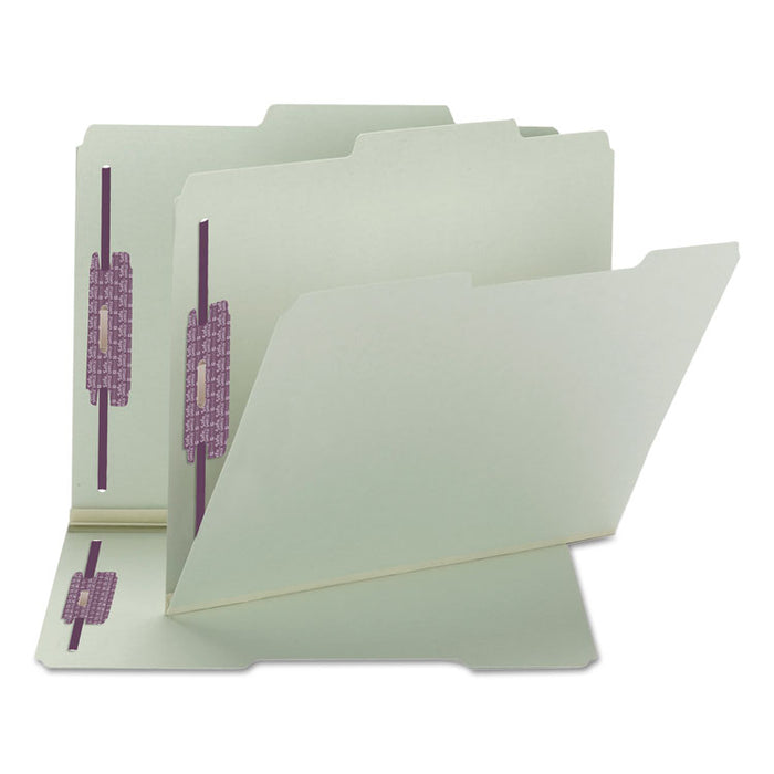 Recycled Pressboard Folders with Two SafeSHIELD Coated Fasteners, 2" Expansion, 2/5-Cut: R of C, Letter, Gray-Green, 25/Box