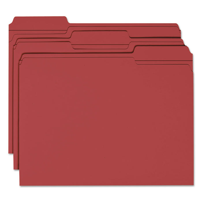 Reinforced Top Tab Colored File Folders, 1/3-Cut Tabs, Letter Size, Maroon, 100/Box