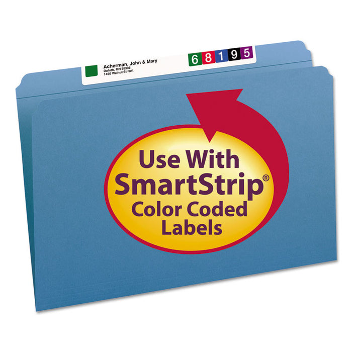 Reinforced Top Tab Colored File Folders, Straight Tab, Legal Size, Blue, 100/Box