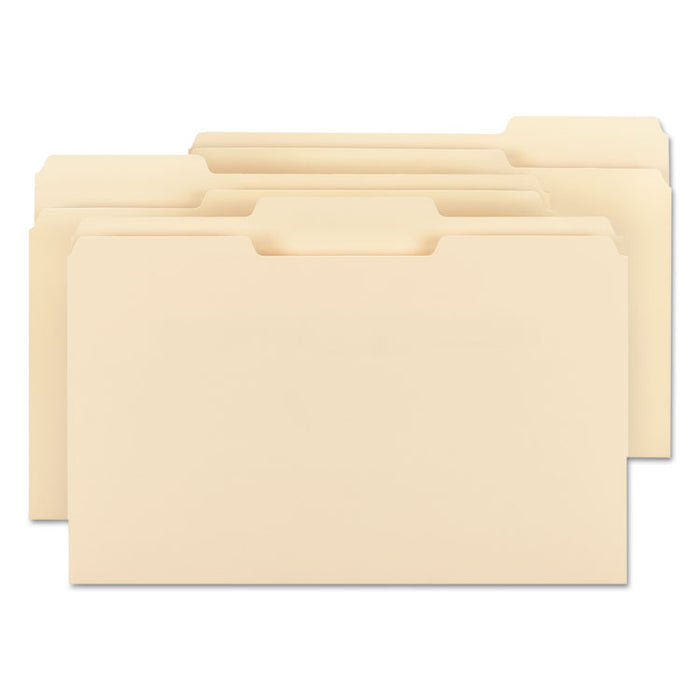 100% Recycled Manila Top Tab File Folders, 1/3-Cut Tabs: Assorted, Legal Size, 0.75" Expansion, Manila, 100/Box