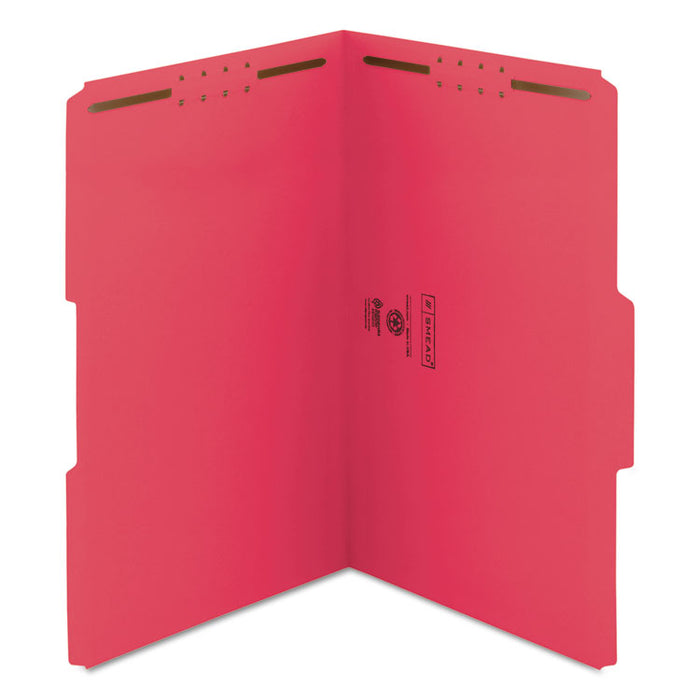 Top Tab Colored Fastener Folders, 2 Fasteners, Legal Size, Red Exterior, 50/Box