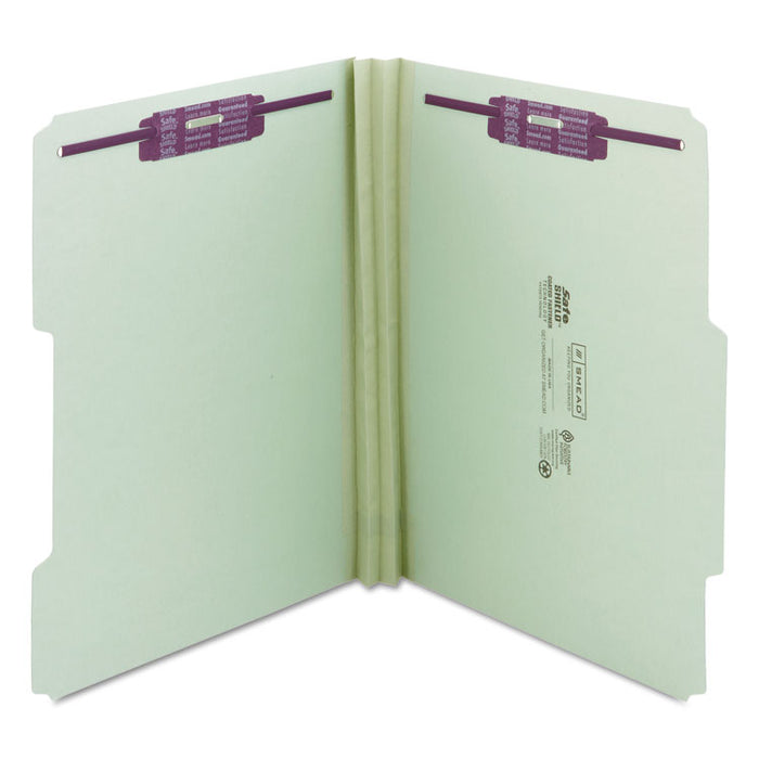 Recycled Pressboard Folders with Two SafeSHIELD Coated Fasteners, 2" Expansion, 2/5-Cut: R of C, Letter, Gray-Green, 25/Box