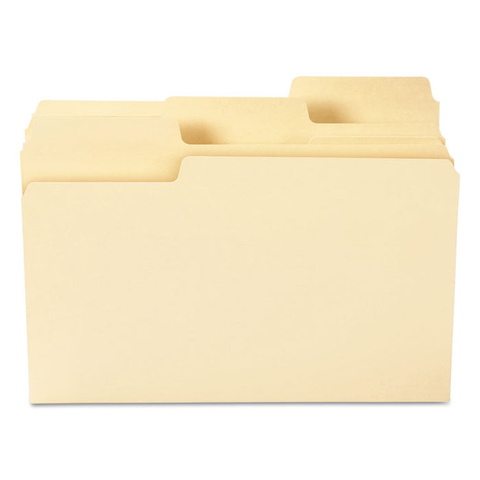 SuperTab Reinforced Guide Height Top Tab Folders, 1/3-Cut Tabs: Assorted, Legal Size, 0.75" Expansion, Manila, 100/Box