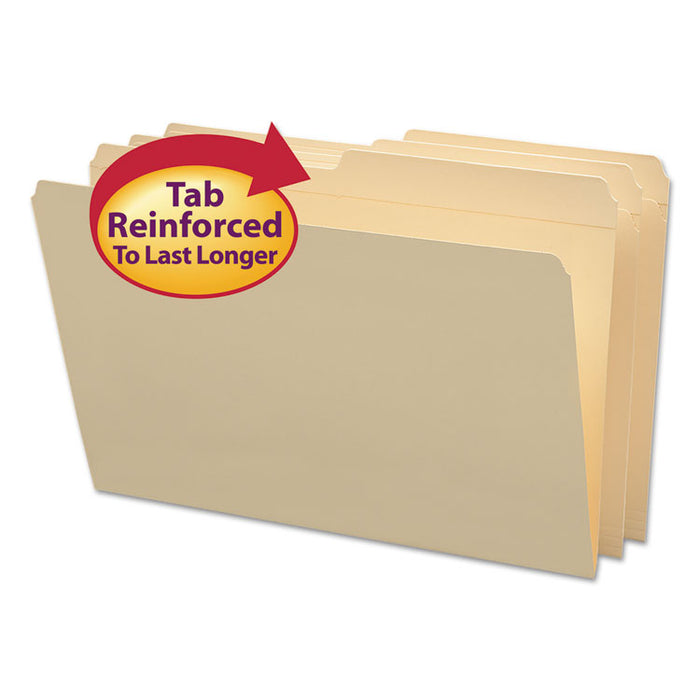 Reinforced Tab Manila File Folders, 1/2-Cut Tabs: Assorted, Legal Size, 0.75" Expansion, 11-pt Manila, 100/Box