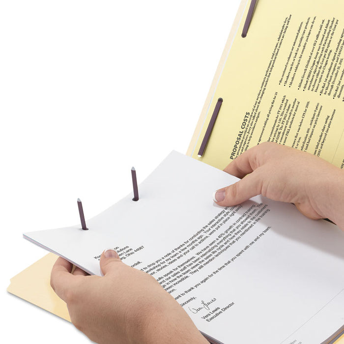 Manila 2-Fastener Folders with Two SafeSHIELD Coated Fasteners, 1/3-Cut Tabs, Letter Size, 50/Box