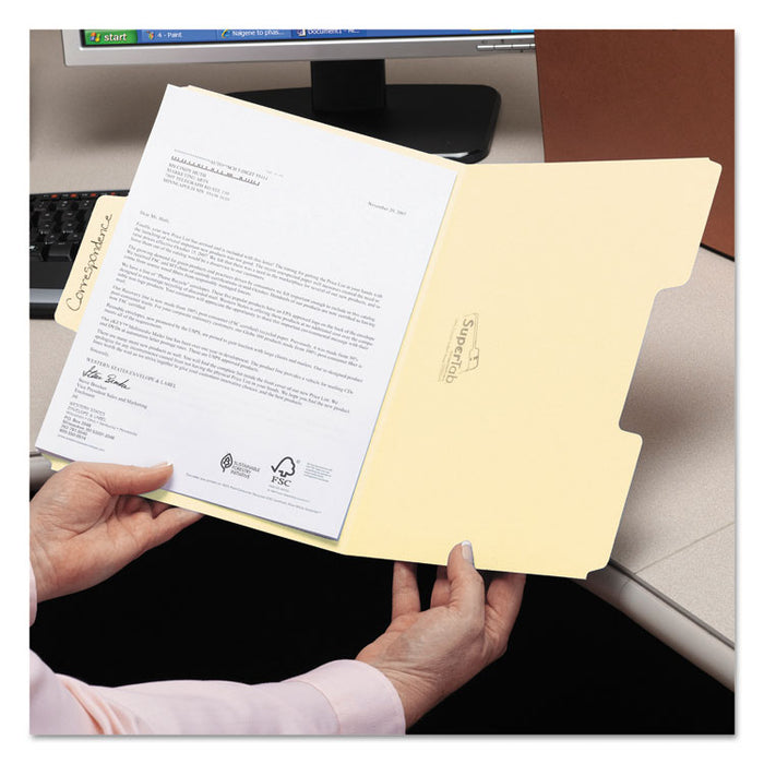 SuperTab Reinforced Guide Height Top Tab Folders, 1/3-Cut Tabs: Assorted, Legal Size, 0.75" Expansion, Manila, 100/Box