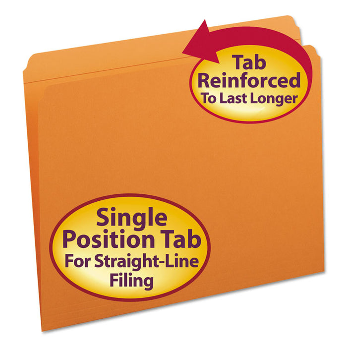 Reinforced Top Tab Colored File Folders, Straight Tab, Letter Size, Orange, 100/Box