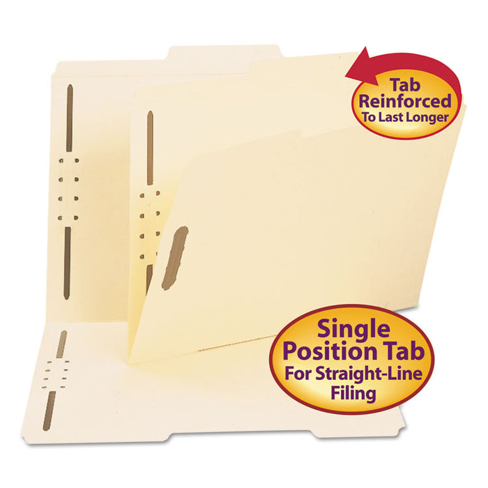 Top Tab Fastener Folders, Guide-Height 2/5-Cut Tabs: Right of Center, 2 Fasteners, Letter Size, 11-pt Manila Exterior, 50/Box