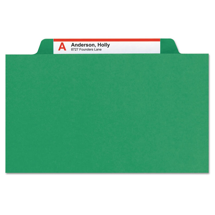 Expanding Recycled Heavy Pressboard Folders, 1/3-Cut Tabs: Assorted, Letter Size, 1" Expansion, Green, 25/Box