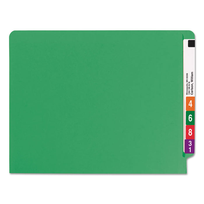 WaterShed CutLess End Tab Fastener Folders, 2 Fasteners, Letter Size, Green Exterior, 50/Box