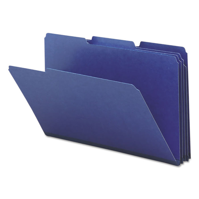 Expanding Recycled Heavy Pressboard Folders, 1/3-Cut Tabs: Assorted, Legal Size, 1" Expansion, Dark Blue, 25/Box
