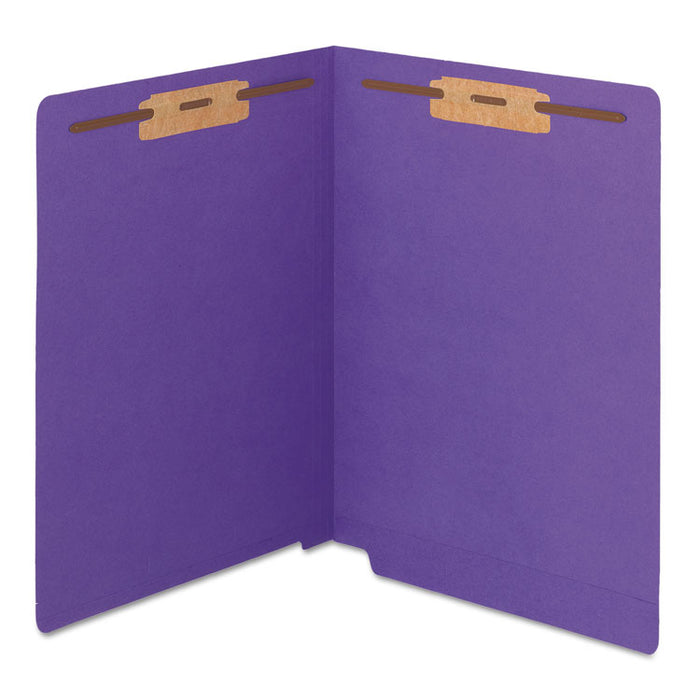 WaterShed CutLess End Tab Fastener Folders, 2 Fasteners, Letter Size, Purple Exterior, 50/Box