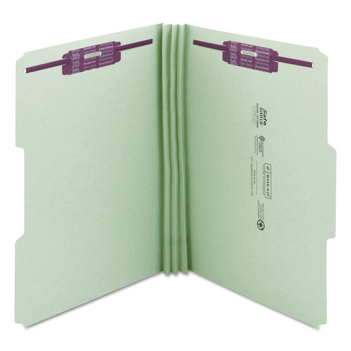 Recycled Pressboard Folders with Two SafeSHIELD Coated Fasteners, 3" Expansion, 1/3-Cut Tabs, Legal Size, Gray-Green, 25/Box