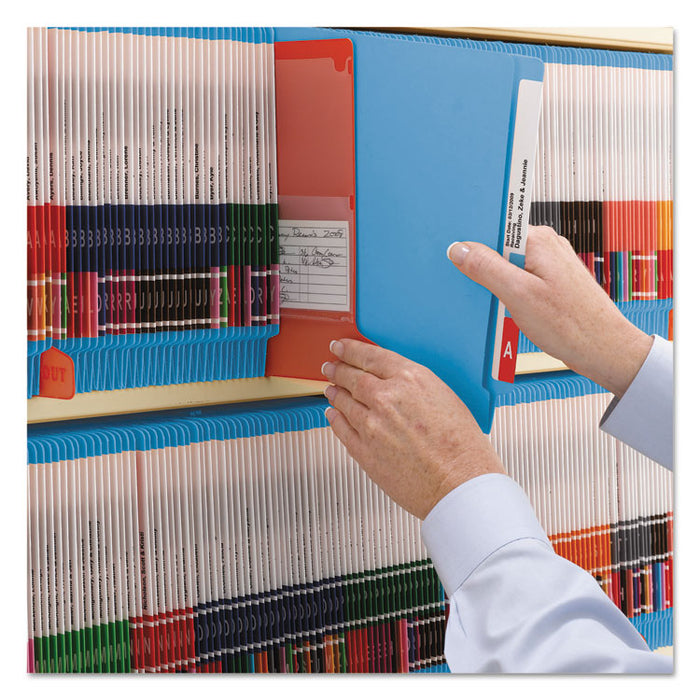 WaterShed CutLess End Tab Fastener Folders, 2 Fasteners, Letter Size, Blue Exterior, 50/Box
