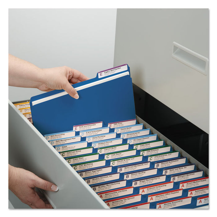 Expanding Recycled Heavy Pressboard Folders, 1/3-Cut Tabs: Assorted, Letter Size, 1" Expansion, Dark Blue, 25/Box