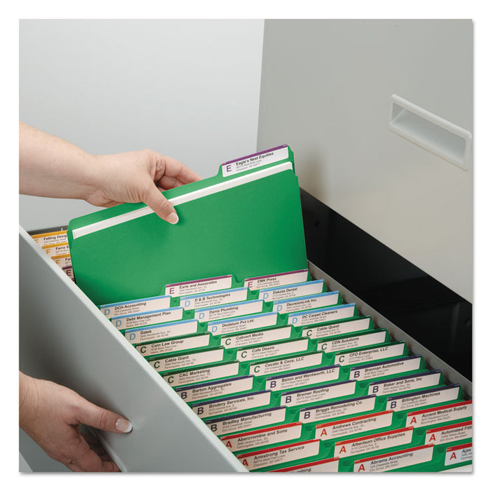 Expanding Recycled Heavy Pressboard Folders, 1/3-Cut Tabs: Assorted, Letter Size, 1" Expansion, Green, 25/Box