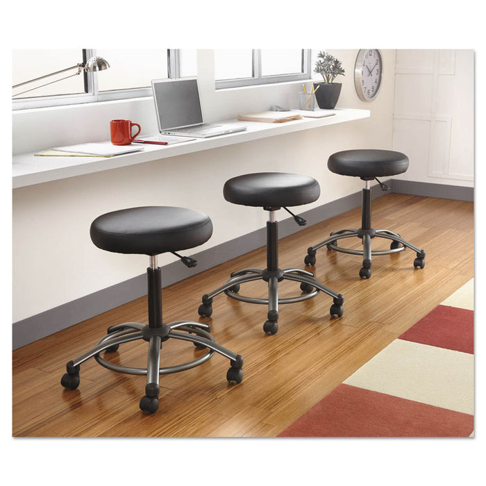 Height-Adjustable Utility Stool, 31.10" Seat Height, Supports up to 275 lbs., Black Seat/Black Back, Graphite Base