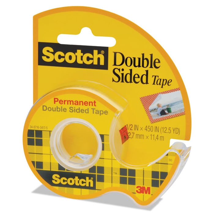 Double-Sided Permanent Tape in Handheld Dispenser, 1" Core, 0.5" x 37.5 ft, Clear