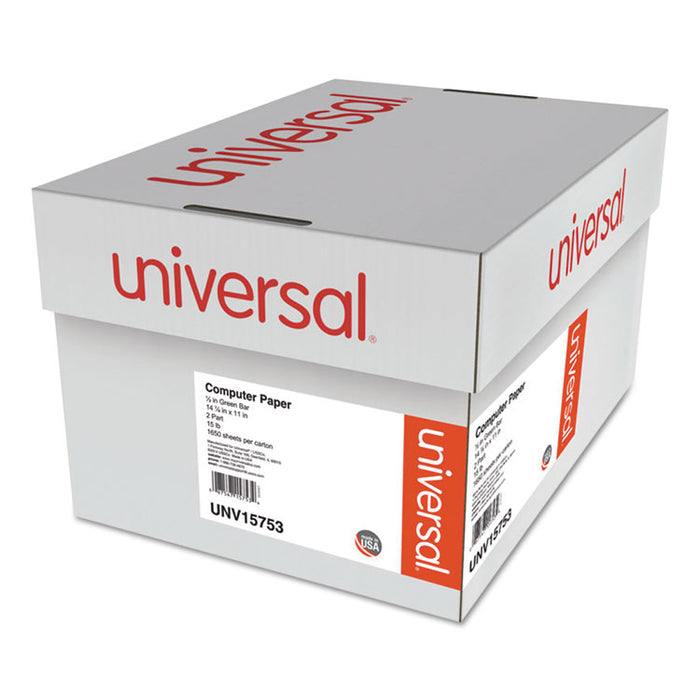 Printout Paper, 2-Part, 15lb, 14.88 x 11, White/Green Bar, 1, 650/Carton