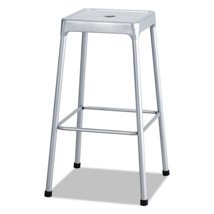 Bar-Height Steel Stool, 29" Seat Height, Supports up to 250 lbs., Silver Seat/Silver Back, Silver Base