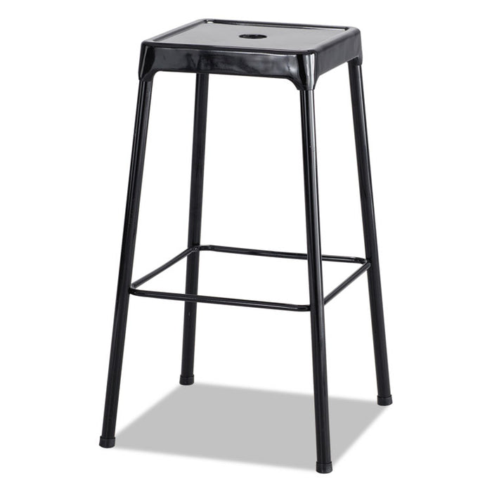 Bar-Height Steel Stool, 29" Seat Height, Supports up to 250 lbs., Black Seat/Black Back, Black Base