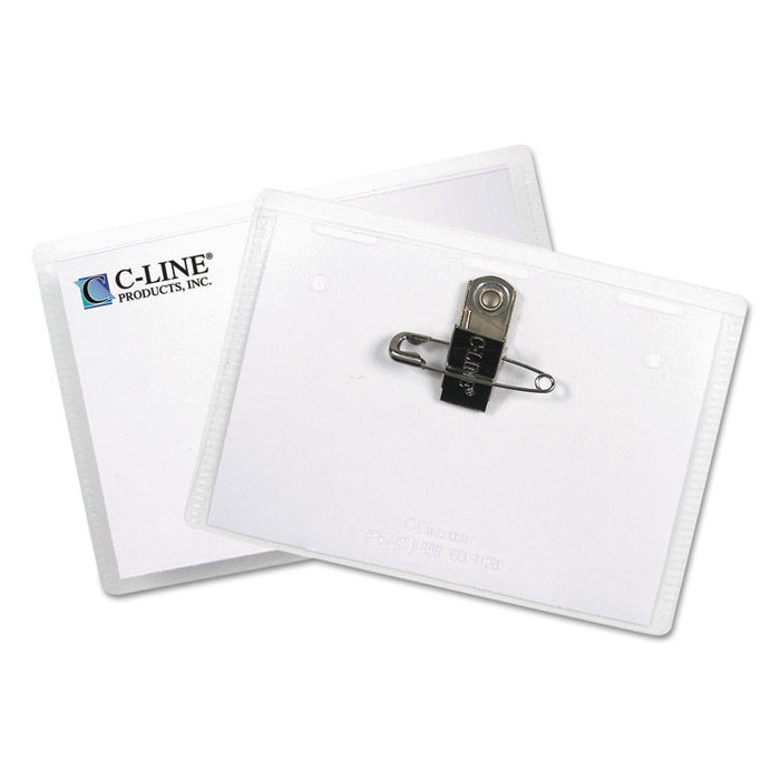 Name Badge Kits, Top Load, 4 x 3, Clear, Combo Clip/Pin, 50/Box