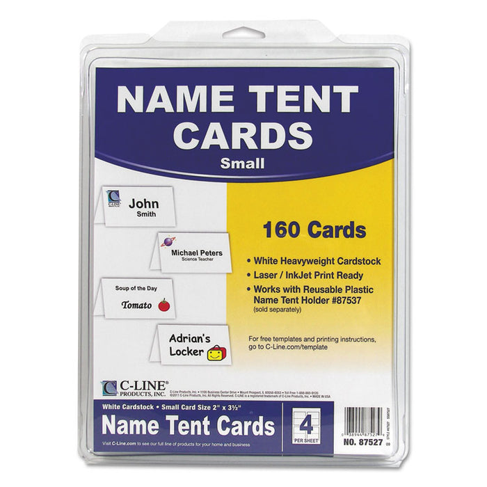 Scored Tent Cards, White Cardstock, 2 x 3.5, 4/Sheet, 40 Sheets/Box
