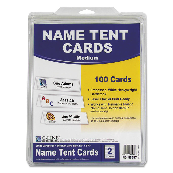 Embossed Tent Cards, White, 2.5 x 8.5, 2 Card/Sheet, 50 Sheets/Box