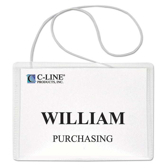 Name Badge Kits, Top Load, 4 x 3, Clear, Elastic Cord, 50/Box