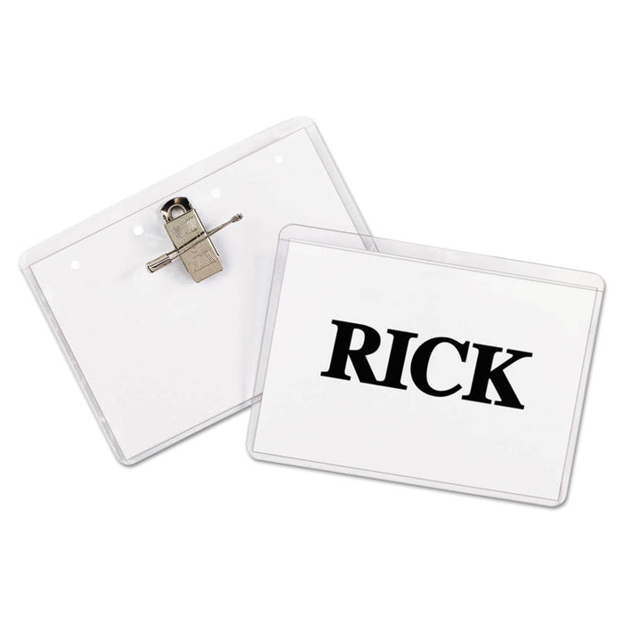 Name Badge Kits, Top Load, 3 1/2 x 2 1/4, Clear, Combo Clip/Pin, 50/Box