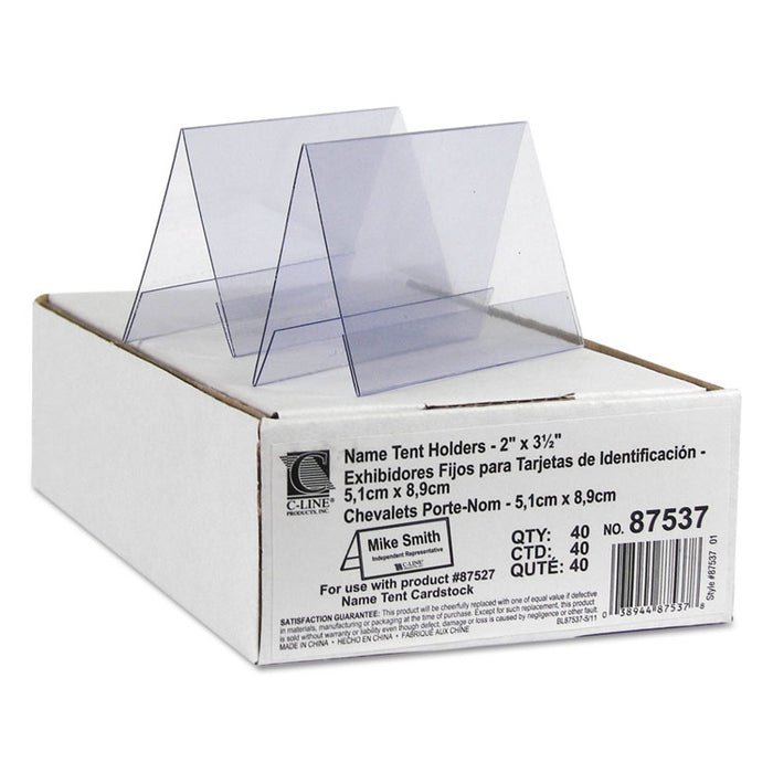 Tent Card Holders, 2" x 3 1/2", Rigid Heavyweight Clear Plastic, 40/Box