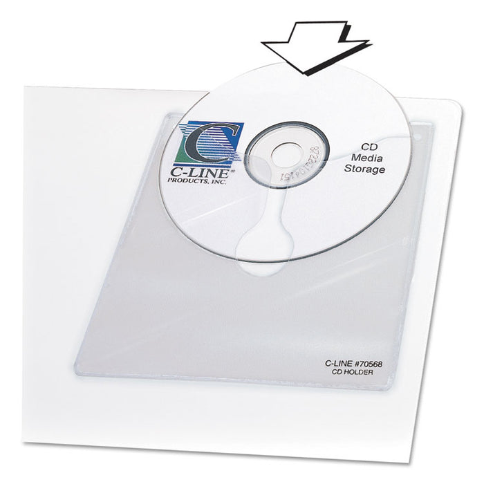 Self-Adhesive CD Holder, 1 Disc Capacity, Clear, 10/Pack