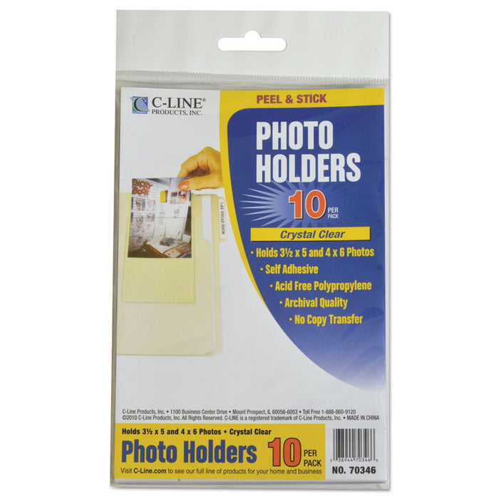 Peel & Stick Photo Holders, 4 3/8 x 6 1/2, Clear, 10/Pack