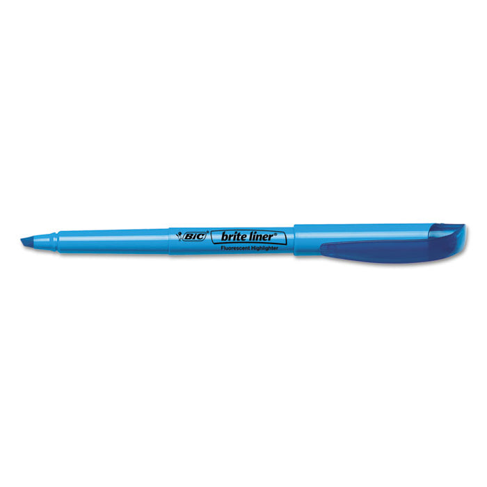 Brite Liner Highlighter, Fluorescent Blue Ink, Chisel Tip, Blue/Black Barrel, Dozen